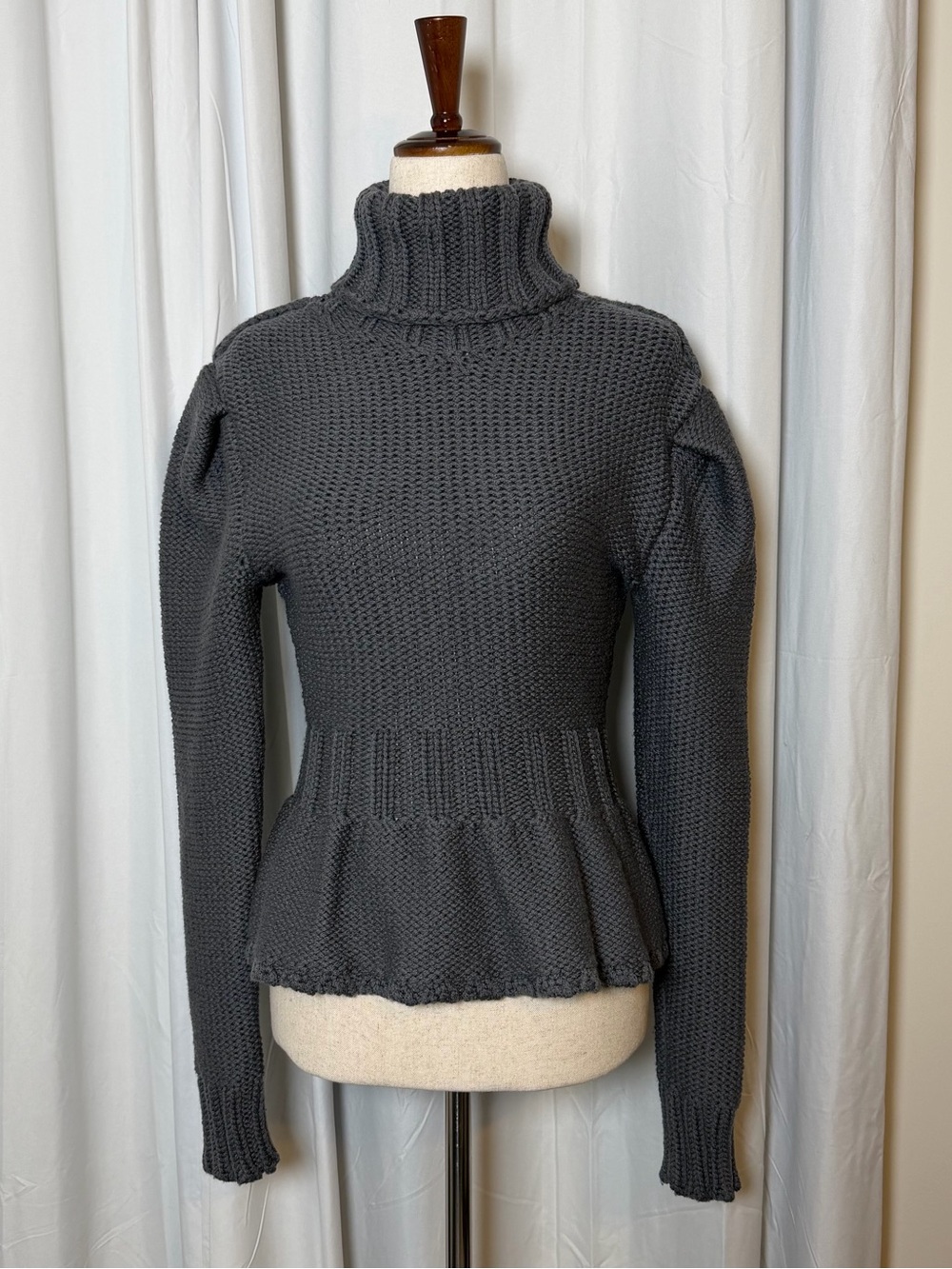 Lemaire Wool Peplum Turtleneck Sweater Gray Sculptural Knit Made France XS Small